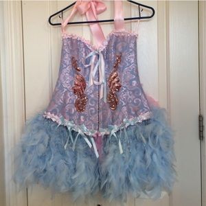 Pastel Burlesque Corset with Feathers